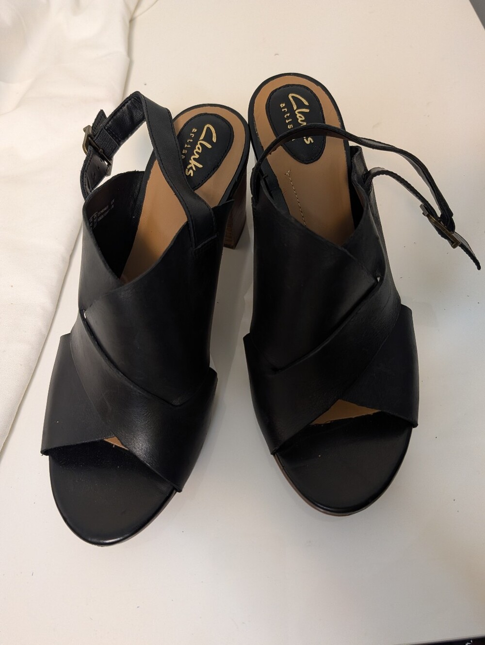 Clarks Black Leather Crisscross Slingback Heels